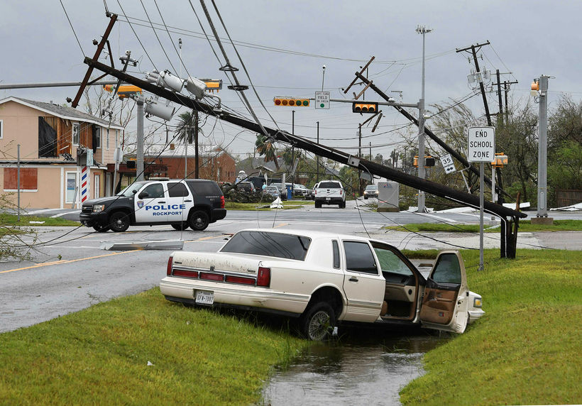 Frá borginni Rockport í Texas eftir að fellibylurinn Harvey hafði …
