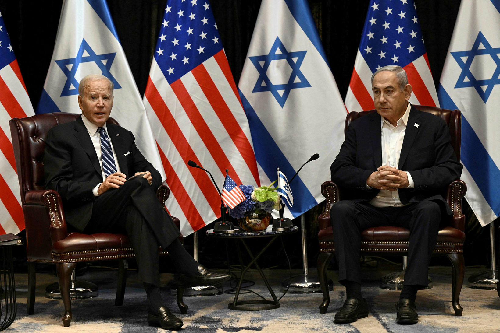 Benjamín Netanjahú, forsætisráðherra Ísraeld, og Joe Biden Bandaríkjaforseti á fundi …