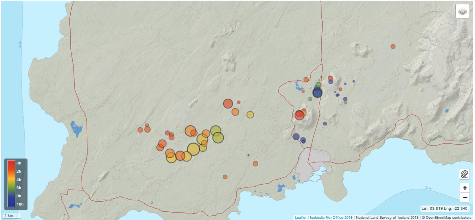 A map showing the seismic activity in the Reykjanes peninsula …