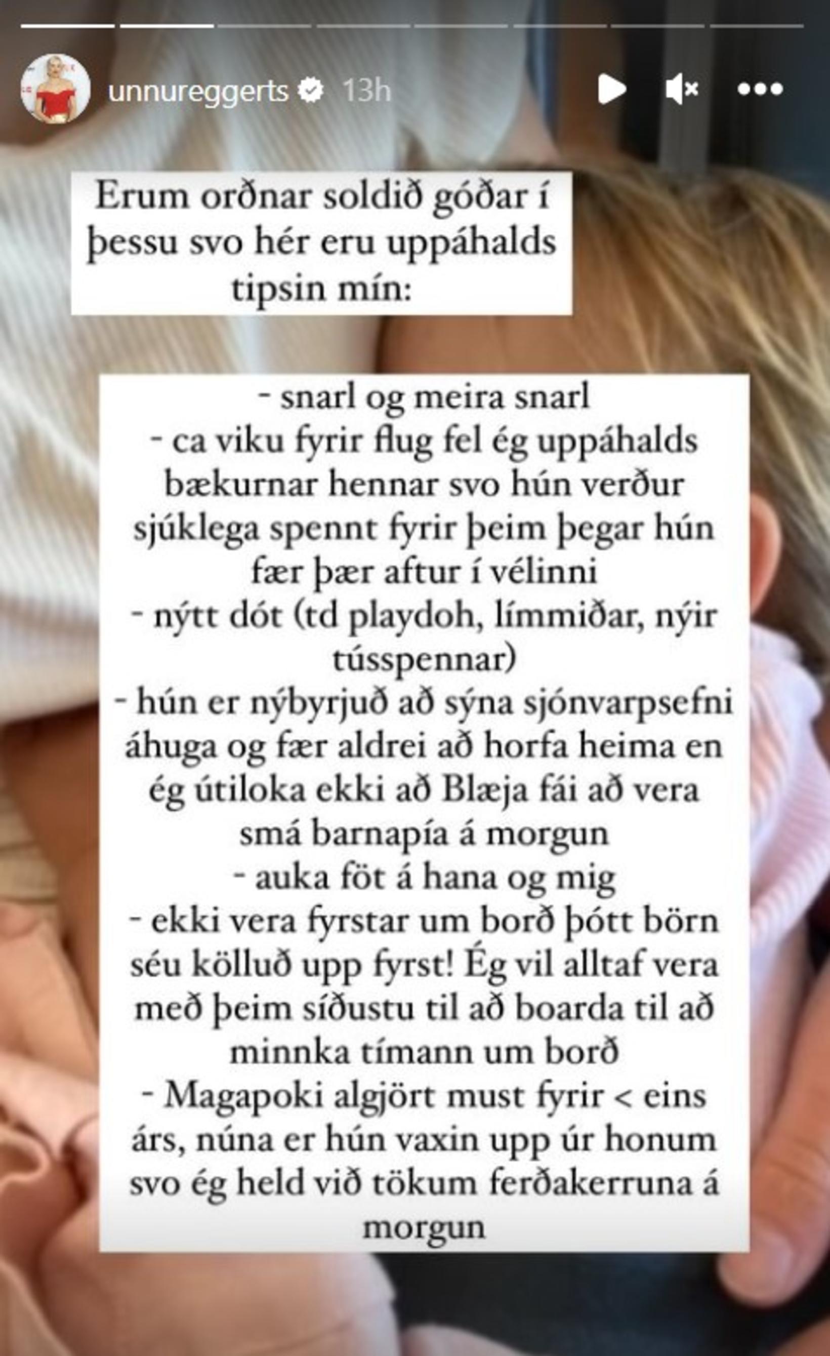 Unnur deildi skotheldum ferðaráðum með foreldrum.