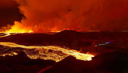 Glowing lava was spewed from the eruption fissure that opened Saturday evening on March 16, 2024.