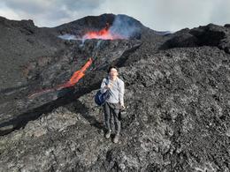 The tourist walked almost the whole way to the eruption plume.