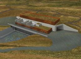 This is what the Hvammsvirkjun power station is intended to look like once completed, though the construction of the plant remains uncertain.
