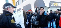 Asylum seekers protest at the Icelandic Immigration Service's reception center at Bæjarhraun in Hafnarfjörður.