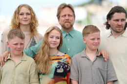 SagaGarðarsdóttir, Hlynur Pálmason, Sverrir Guðnason and Pálmason's three children at the front. [Credit: AFP]