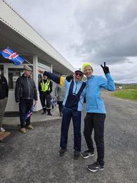 Kristján Atli received a warm welcome at his destination from Reynir Pétur Steinunnarson.