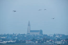 Volcanic haze blankets the capital area.