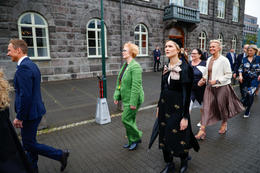 Prime Minister Kristrún Frostadóttir wore the traditional Icelandic national costume for the occasion, while Þórunn Sveinbjarnardóttir, Speaker of Parliament, looked summery in a green suit.