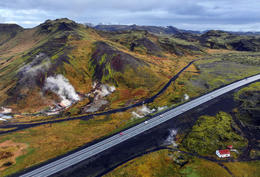 Looking across Hveradalabrekka, not far from the earthquake's epicenter. Increasing geothermal activity has been observed in the area in recent years.