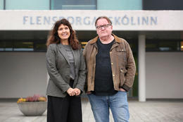 Headmaster Erla Ragnarsdóttir and Icelandic teacher Símon Jón Jóhannsson celebrate the 50th anniversary of the school’s first graduating class with the publication of a new book.