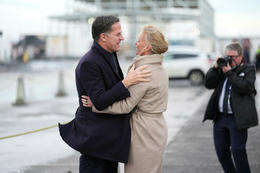 Mark Rutte and Þorgerður Katrín Gunnarsdóttir at Keflavik Airport this morning.