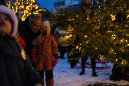 The lights on the Christmas tree at Austurvöllur were lit yesterday.