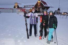 About two hundred people had gathered on the slopes about an hour after opening.