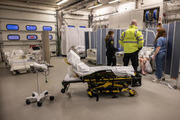 Space has been set up in a parking garage at Landspítali University Hospital in Fossvogur to accommodate patients.
