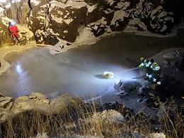 Rescue workers led the lamb across the ice-covered river and into the safe hands of the rescue team and the farmer.