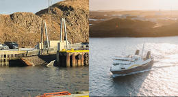 Ferjan á áætlun eftir að ekjubrúin hafnaði í sjónum