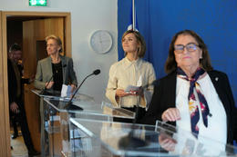 Leaders of the governing coalition parties arrive for the meeting yesterday.