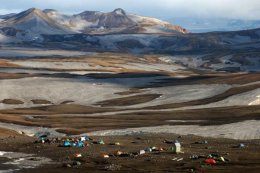 Hrafntinnusker is a 1,128-meter-high mountain on the Laugavegur hiking trail, which runs between Landmannalaugar and Þórsmörk. A mountain hut bearing the same name is located near the mountain.
