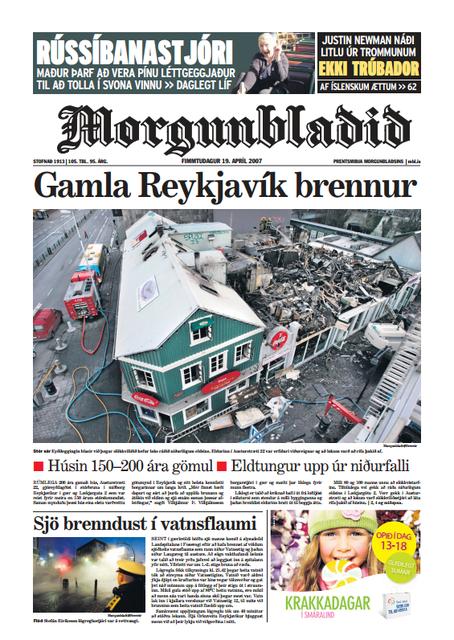 Forsíða Morgunblaðsins 19. apríl 2007.