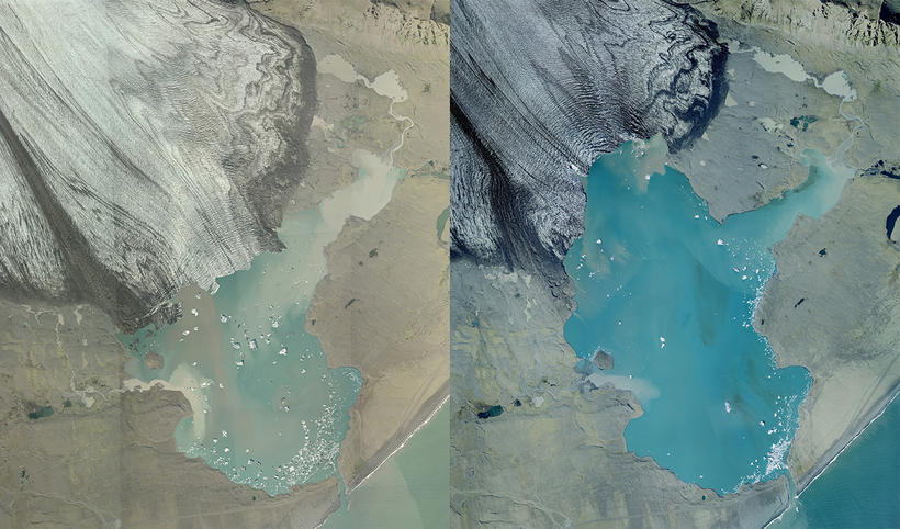 Change in glacier size at Breiðamerkurjökull between 2003 and 2013.