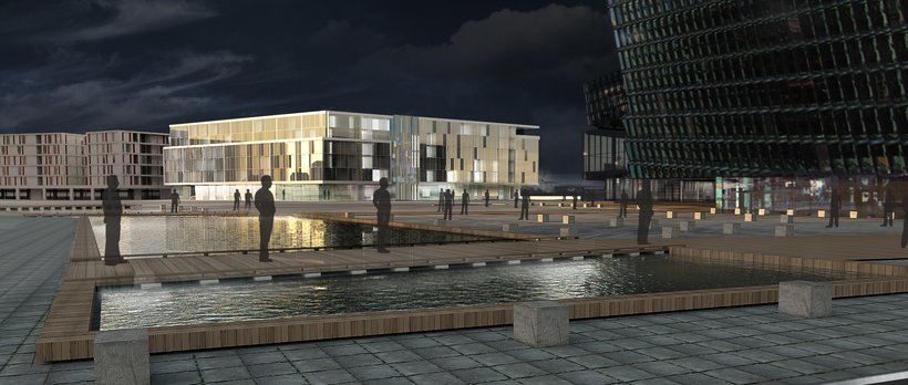 An artist's impression of the new hotel next to Harpa.