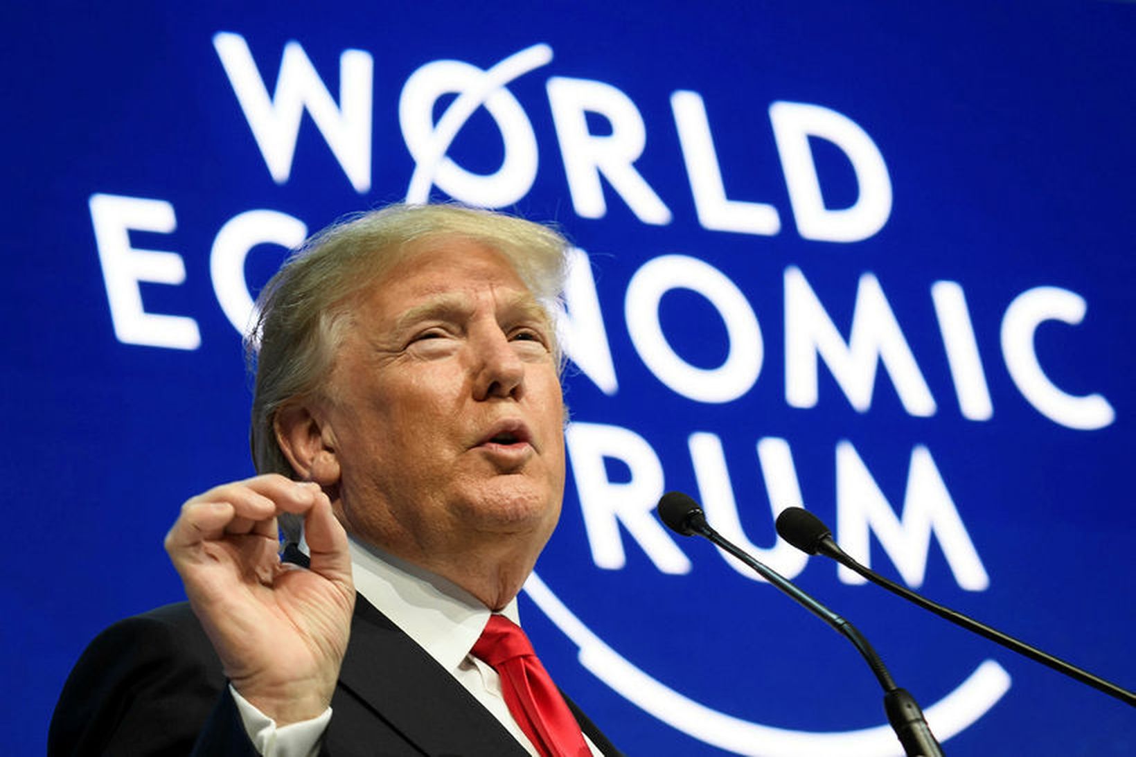 Donald Trump Bandaríkjaforseti í Davos í dag.