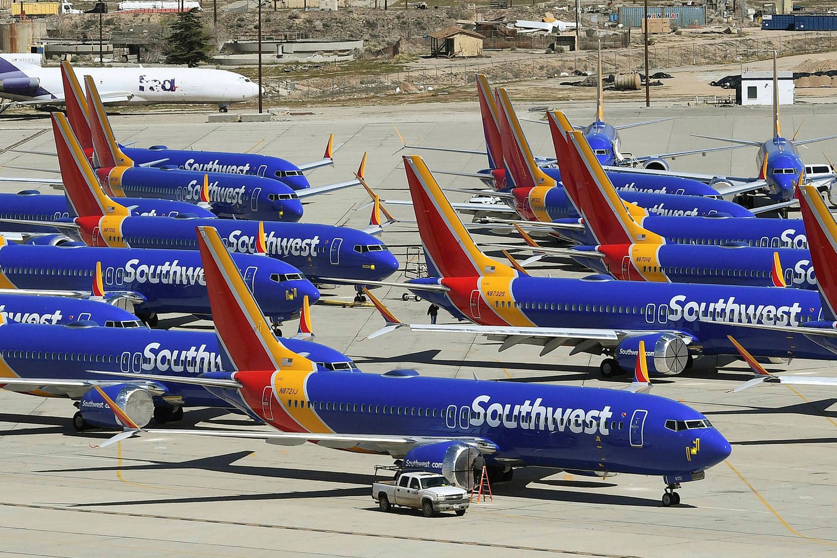 Kyrr­sett­ar Boeing 737 MAX-flug­vél­ar í eigu Sout­hwest-flug­fé­lags­ins í Banda­ríkj­un­um.