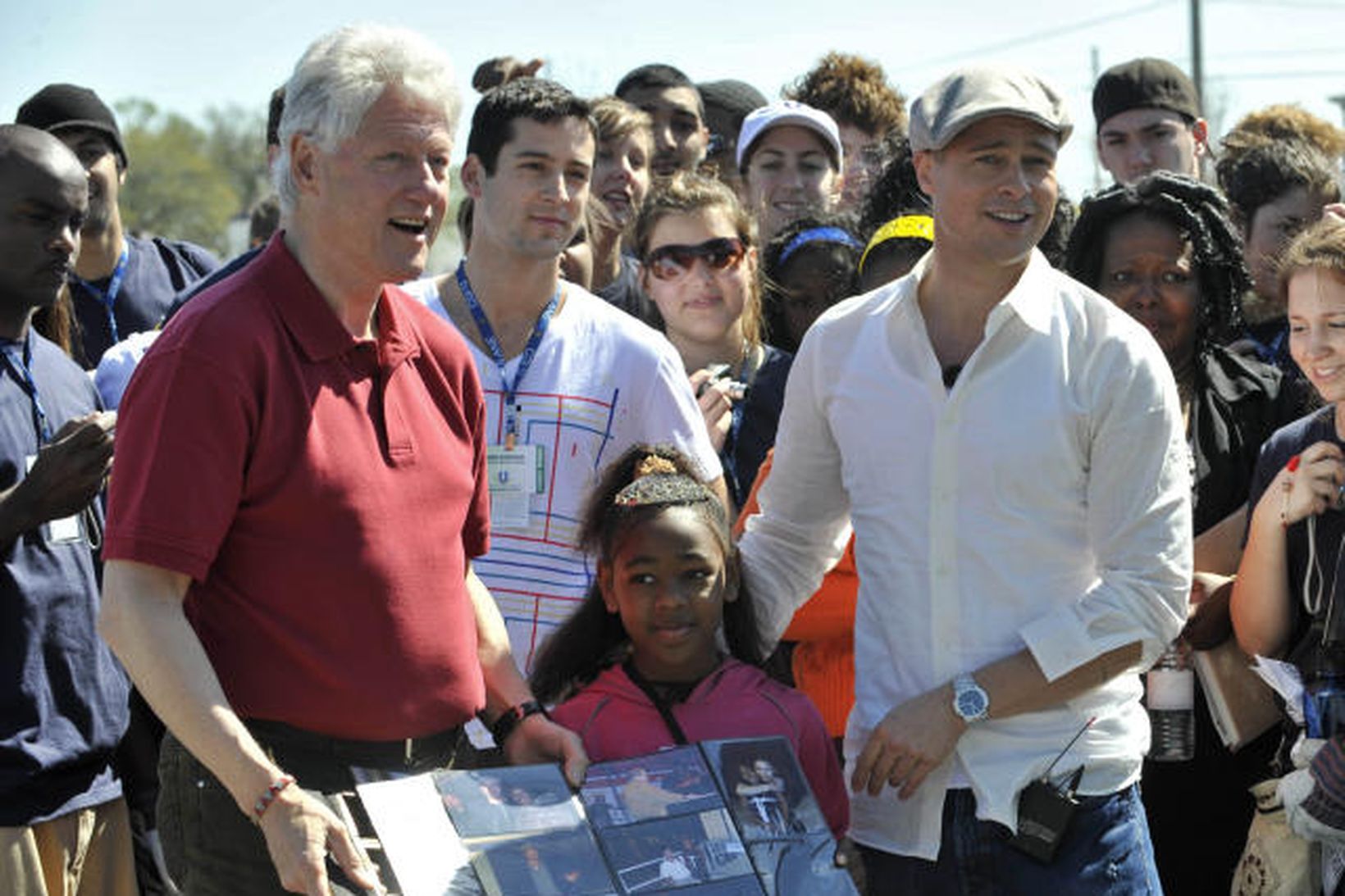 Bill Clinton og Brad Pitt í New Orleans í gær.