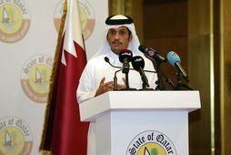 Utanríkisráðherra Katar, Sheikh Mohammed bin Abdulrahman Al-Thani, á blaðamannafundi í gær.