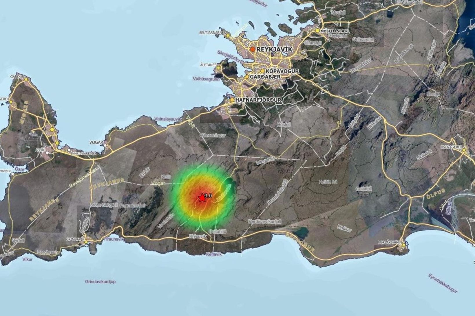 Skjálftinn varð rétt vestan af Kleifarvatni.