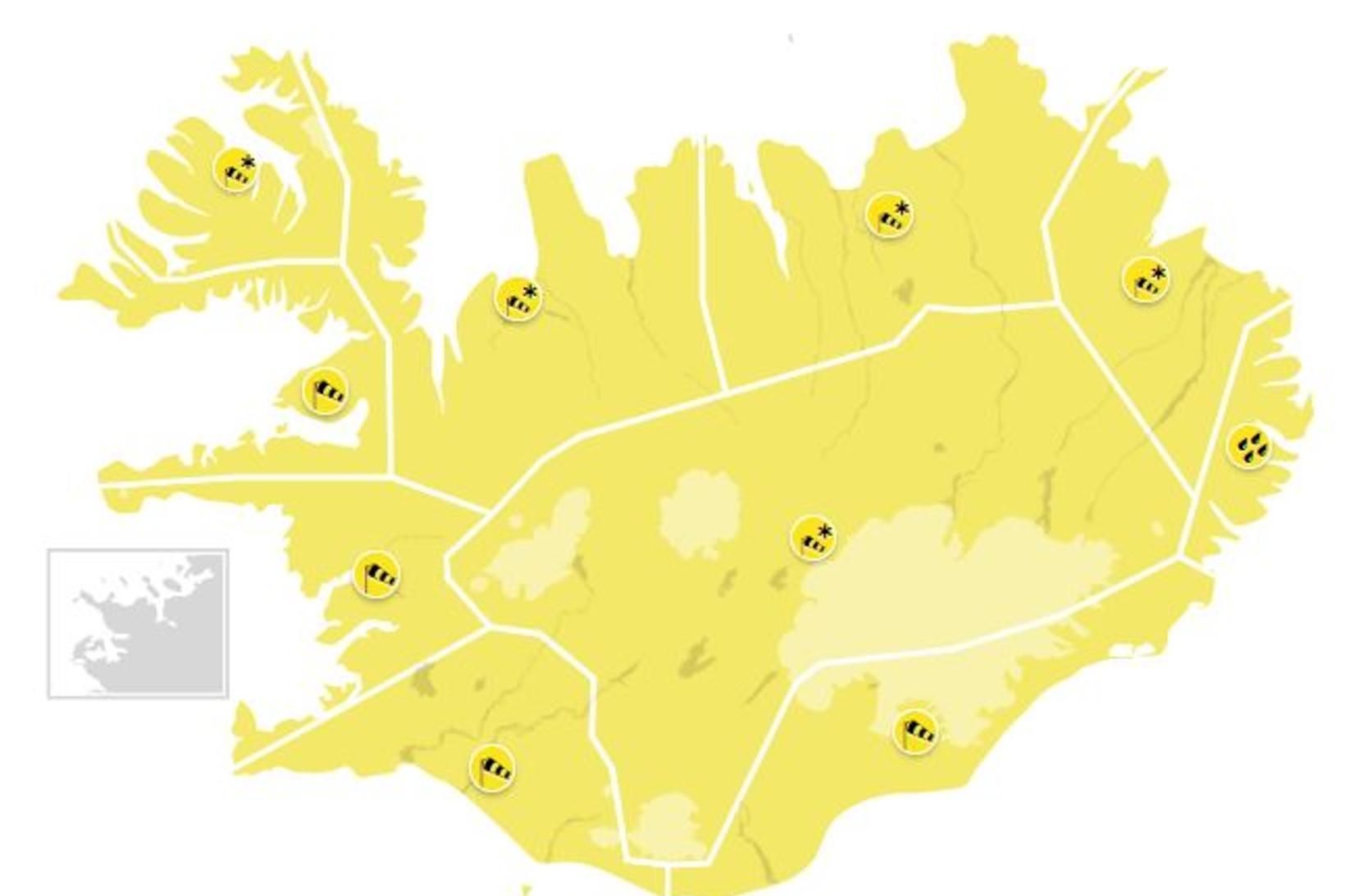 Gul viðvörun um allt land.