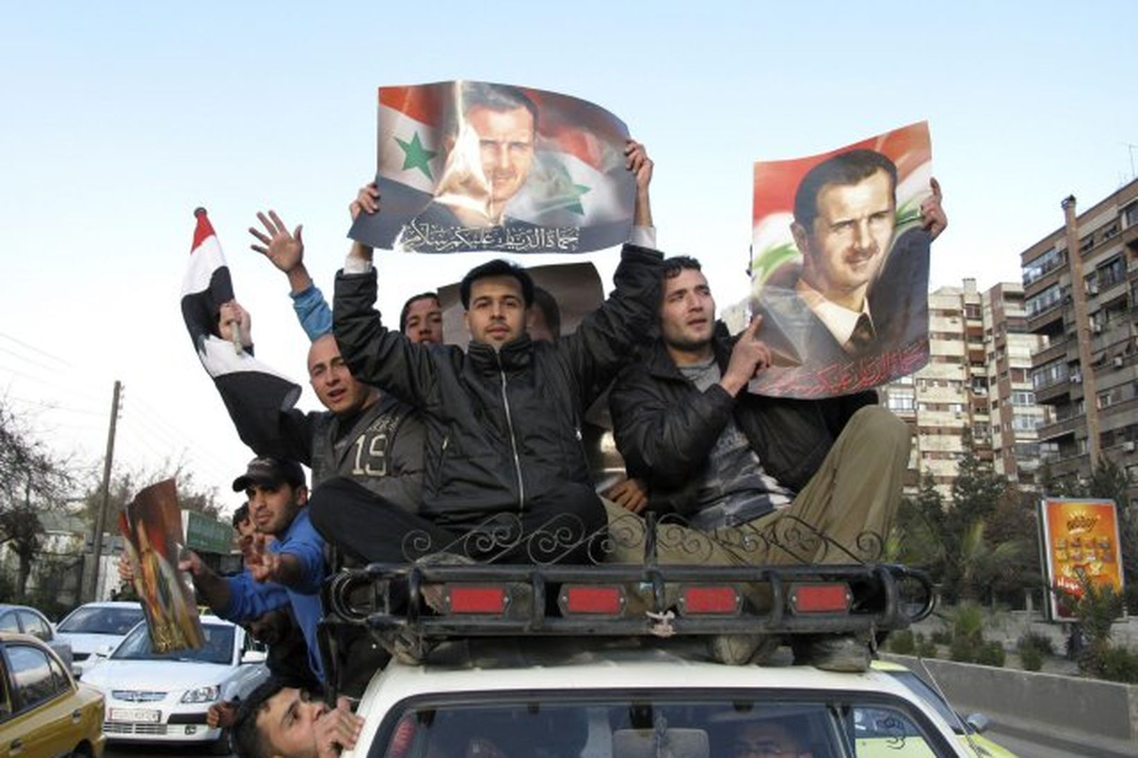Stuðningsmenn Bashar al-Assad forseta í Damaskus.