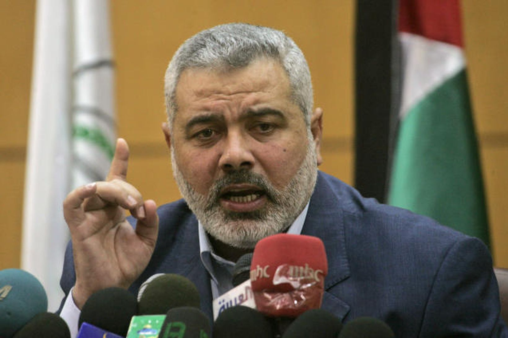 Ismail Haniyeh, forsætisráðherra Hamas-samtakanna á Gasasvæðinu, er hann flutti ræðu …
