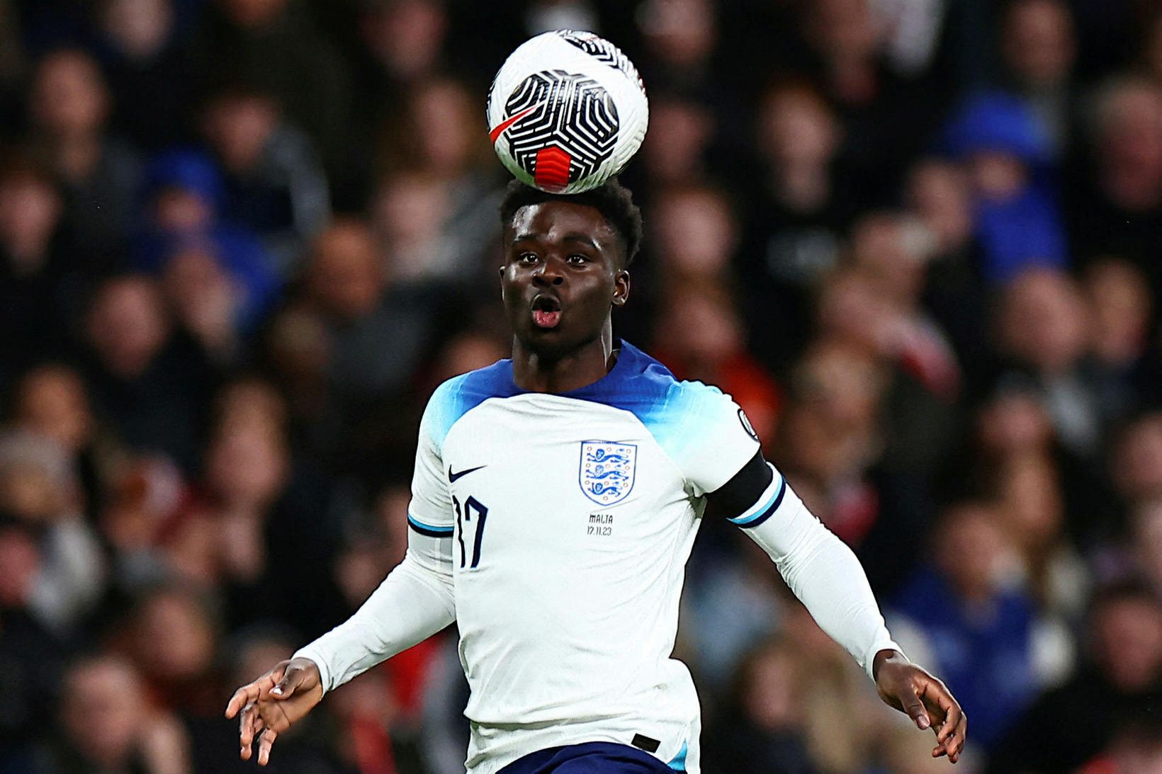 Bukayo Saka skoraði magnað mark fyrir England gegn Norður-Makedóníu.