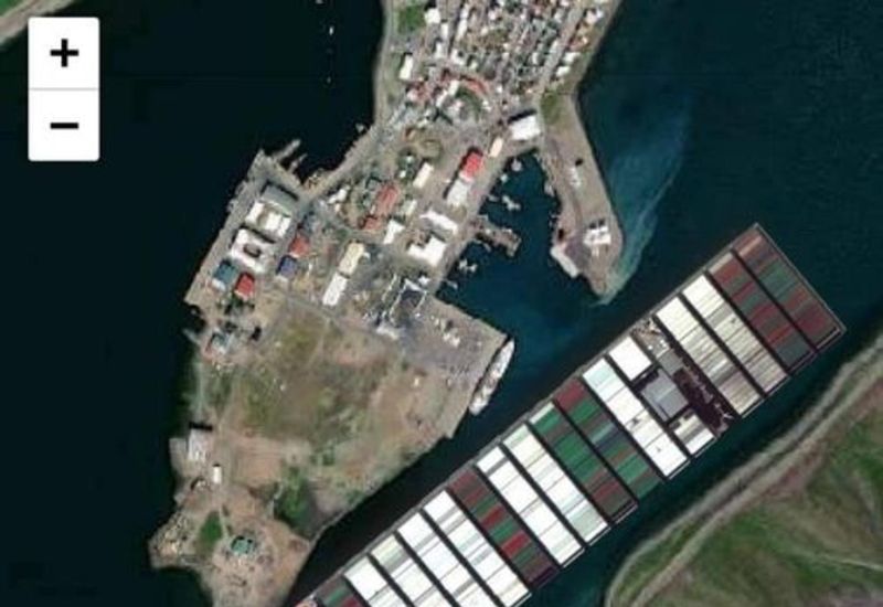The 'drone image,' posted by the Port of Ísafjörður, showing the 'Russian container ship' completely stuck.