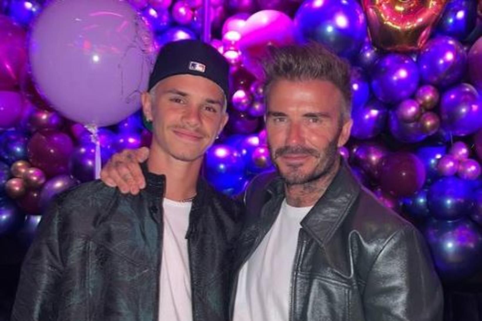 Feðgarnir Romeo og David Beckham