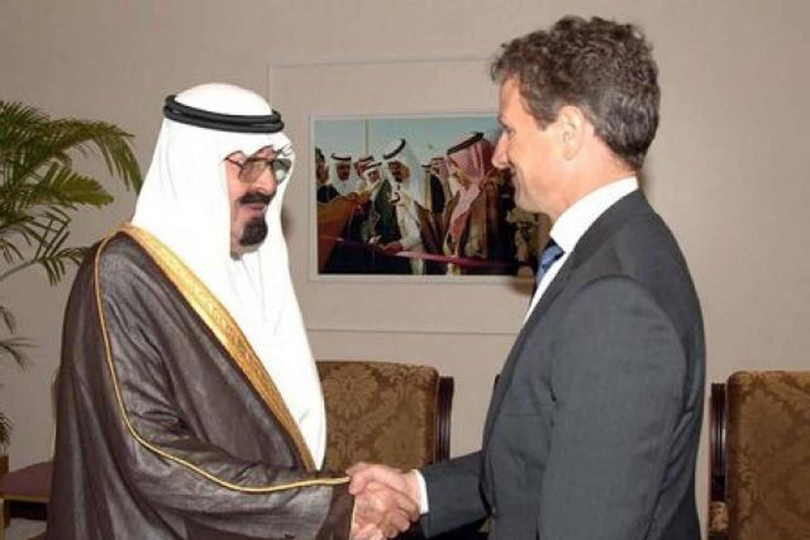 Abdullah konungur Saudi-Arabíu ásamt Timothy Geithner, fjármálaráðherra Bandaríkjanna.