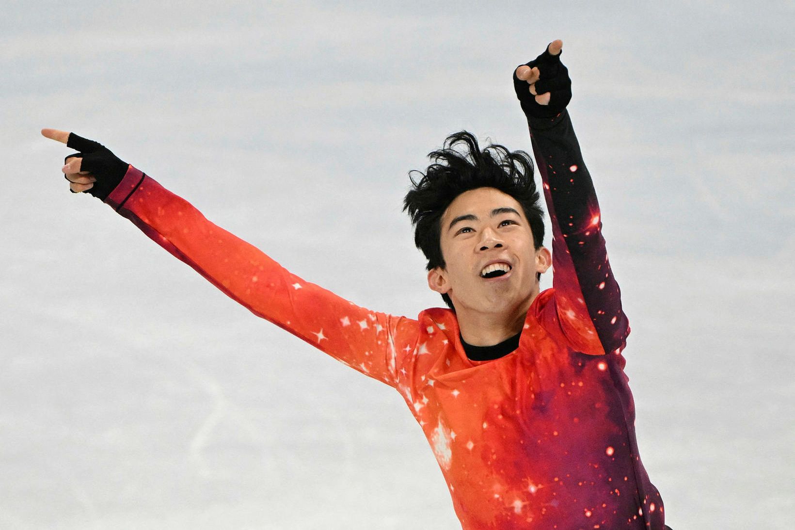 Nathan Chen á svellinu í Peking í morgun.