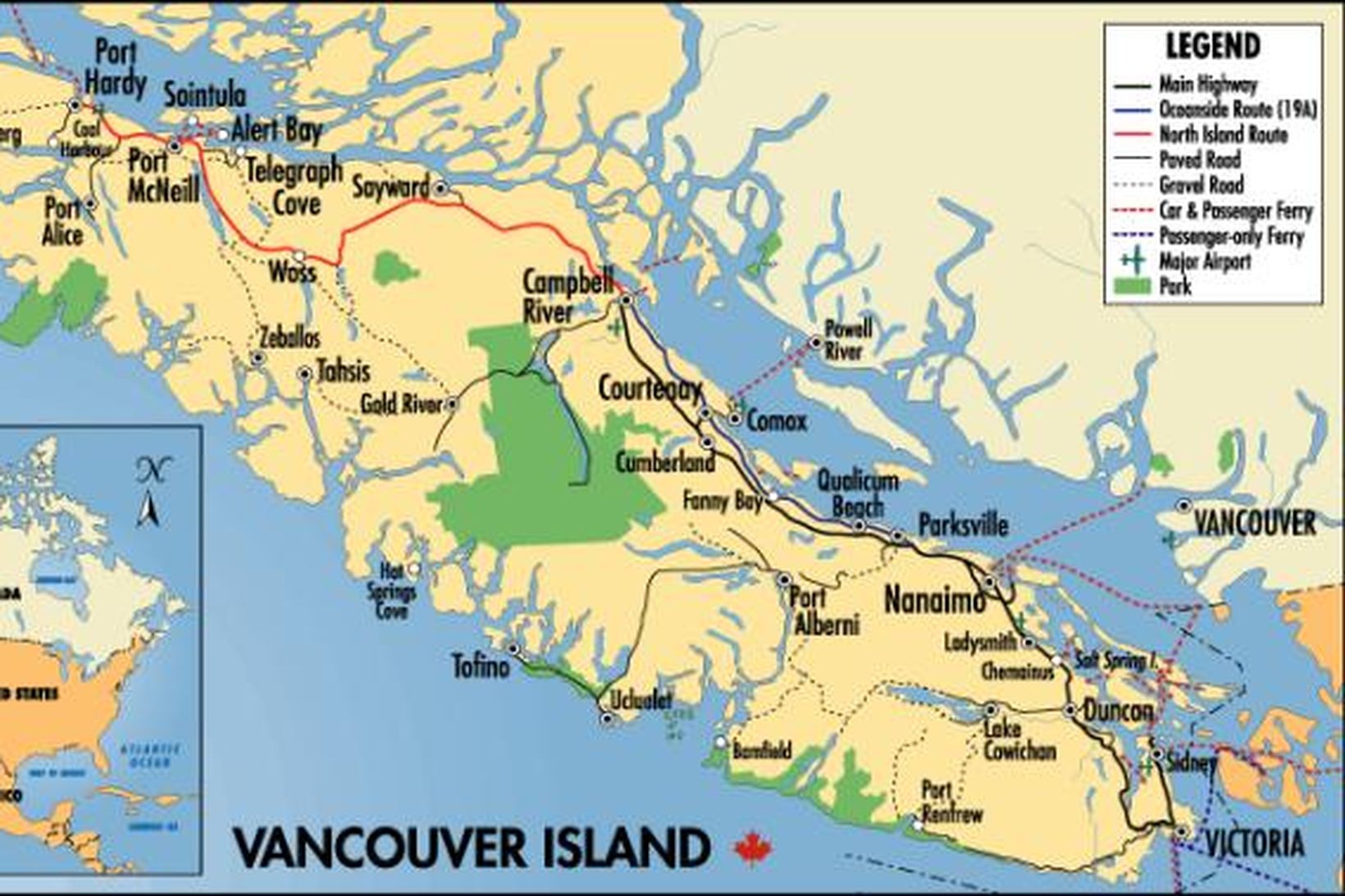Kort af Vancouver eyju