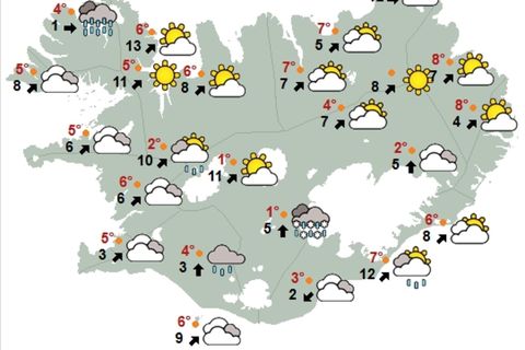 Veðurkort Veðurstofu Íslands klukkan 12 á hádegi.