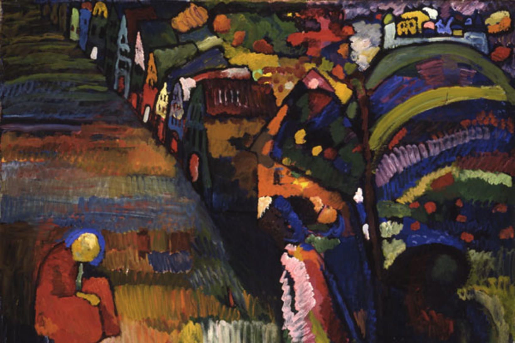Bild mit Häusern eftir Wassily Kandinsky.