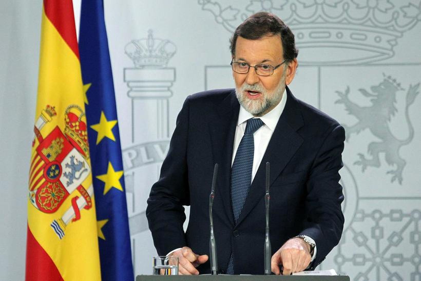 Mariano Rajoy, forsætisráðherra Spánar, á blaðamannafundi í morgun.