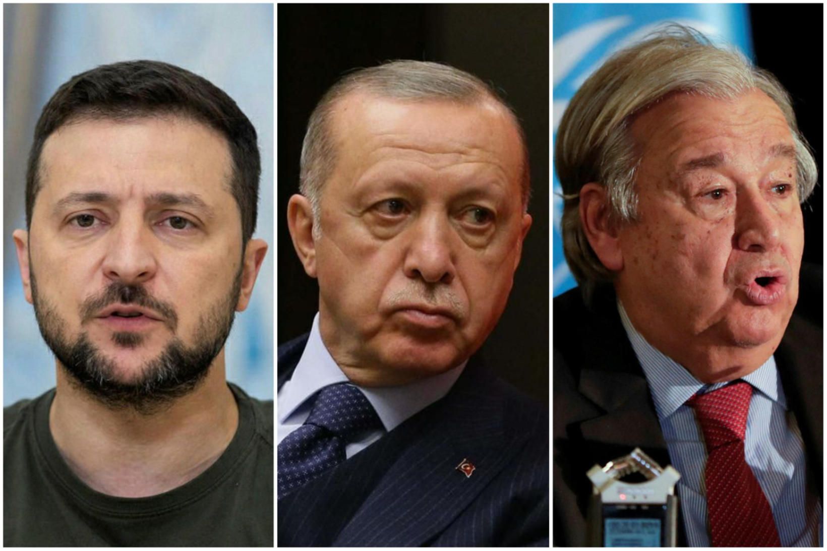 Volodimír Selenskí, forseti Úkraínu, Recep Tayyip Erdogan, forseti Tyrklands, og …