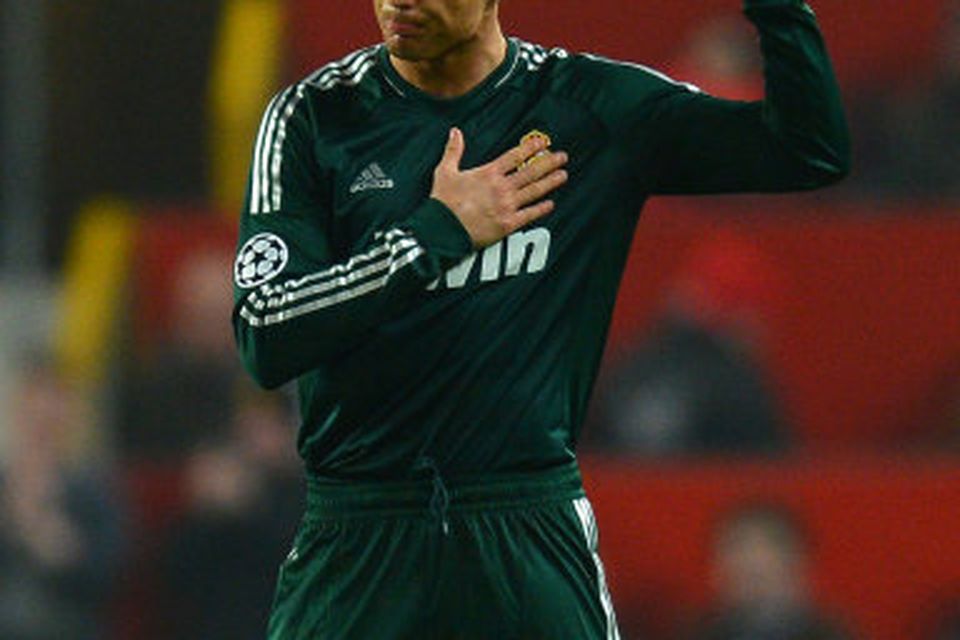 Cristiano Ronaldo grænklæddur í fyrsta skipti á Old Trafford.