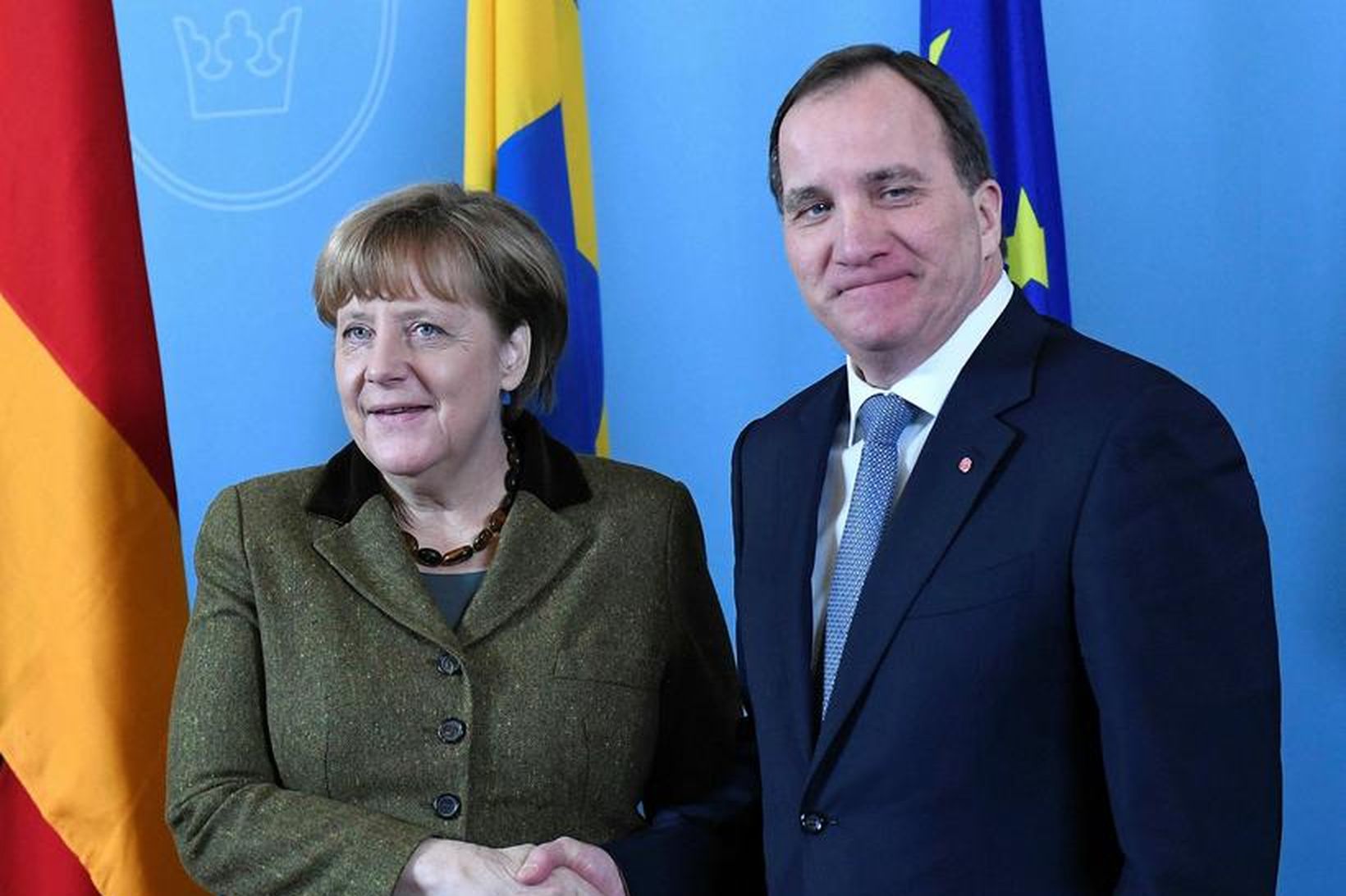 Stefan Löfven, forsætisráðherra Svíþjóðar, og Angela Merkel, kanslari Þýskalands, á …