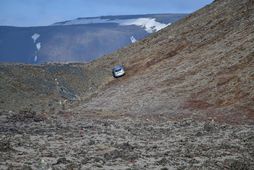 The Dacia Duster in the lava field by the eruption site.