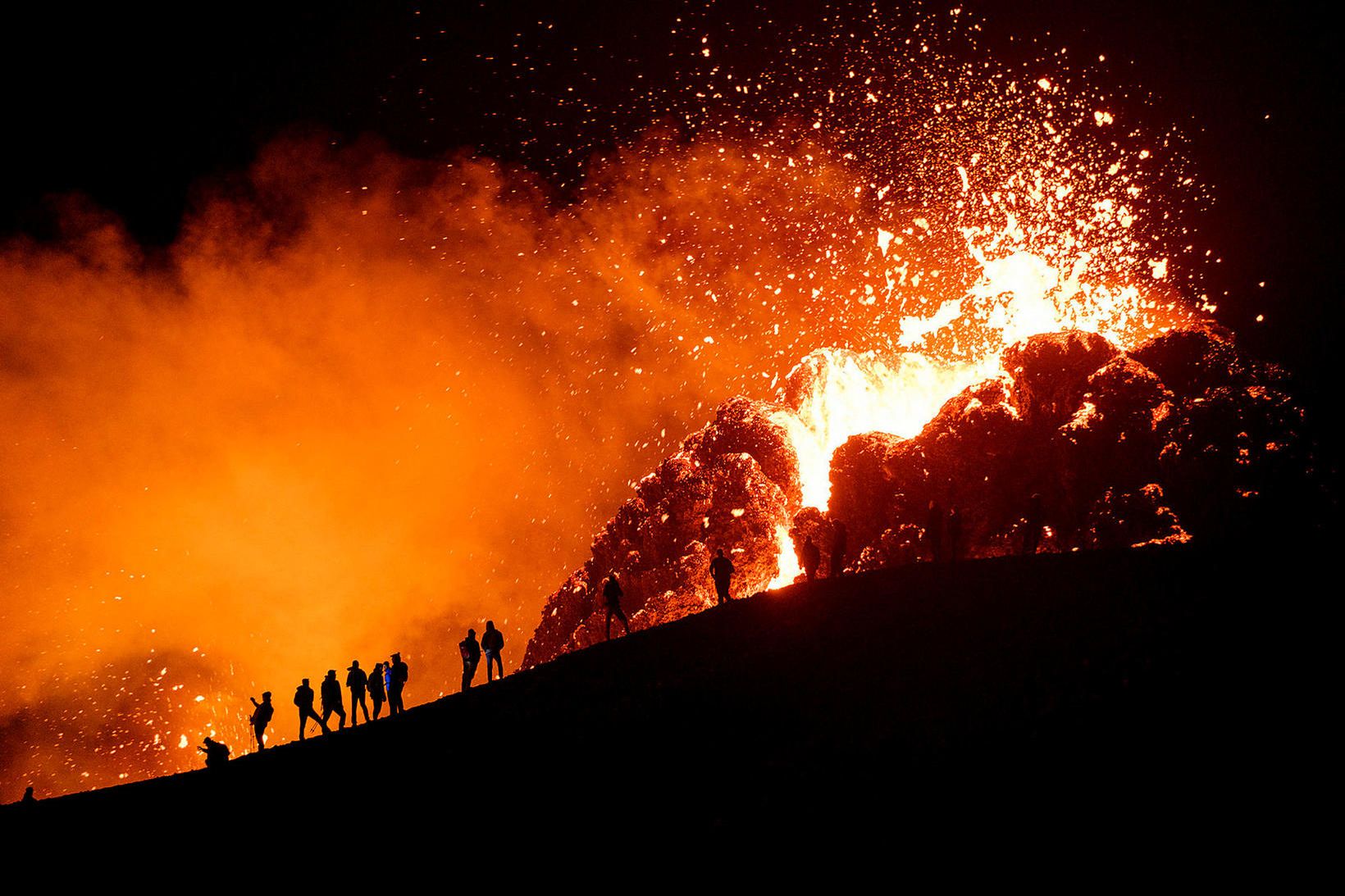 Eldgosið í Fagradalsfjalli í mars í fyrra.