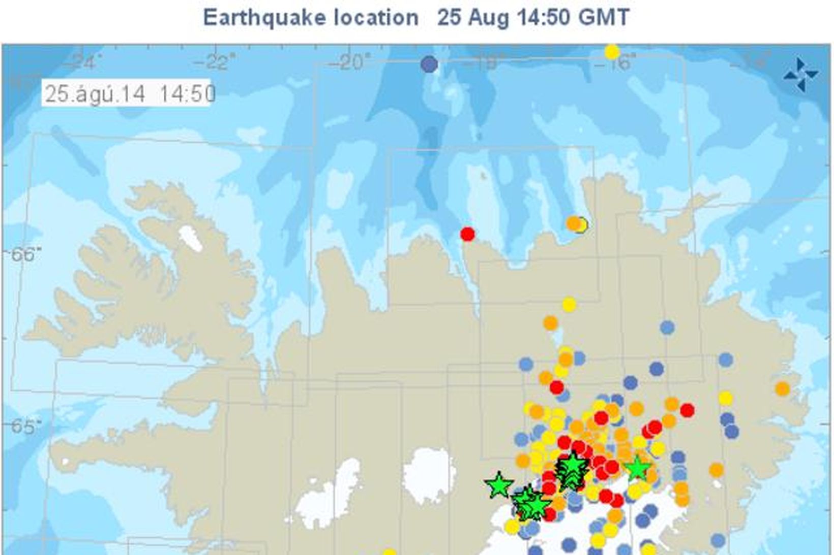 A map og the latest earthquakes.