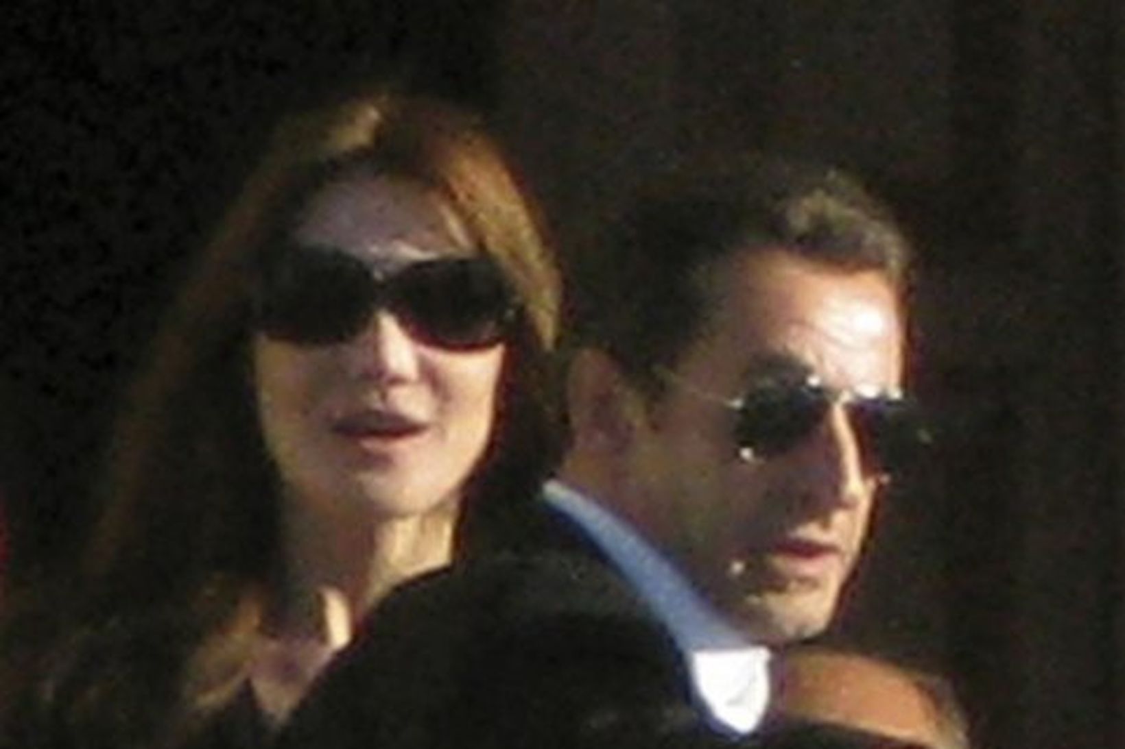 Carla Bruni og Nicolas Sarkozy á svölum Vetrarhallarinnar í Luxor.