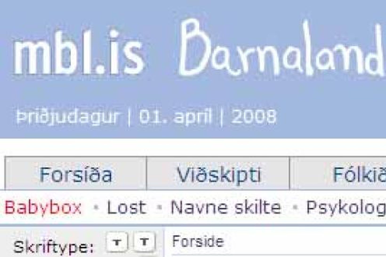 Notendaviðmót Barnalands er á dönsku.